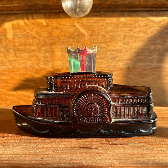 Vintage Avon brown glass side wheeler boat bottle - Picture 1 of 6